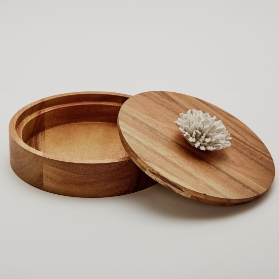 THUAN XL | Boîte décorative en bois d'acacia ornée d'une fleur en  céramique