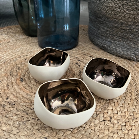 TRIO BRONZE | Set of 3 candle holders in ceramic Beige et Bronze