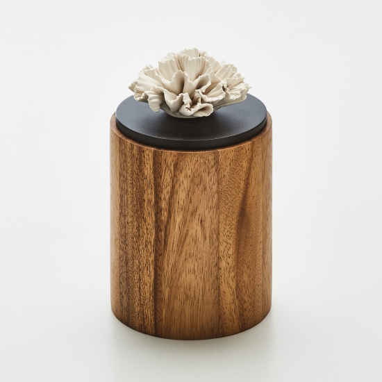 CYLA L | Boîte décorative en bois ornée d'une fleur en porcelaine