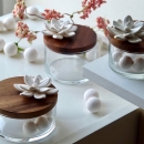 LOTUS L | Transparent glass and wood box decorated with a porcelain flower