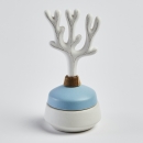 CORAL BLUE & WHITE | Porcelain and acacia wood fragrance diffuser vase